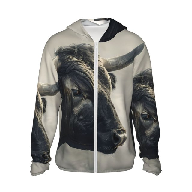 Balery Mystical Bull in Fog Sudadera ligera de manga larga con capucha y protección solar UPF 50+ para hombre y mujer, ideal para pesca y running-Small