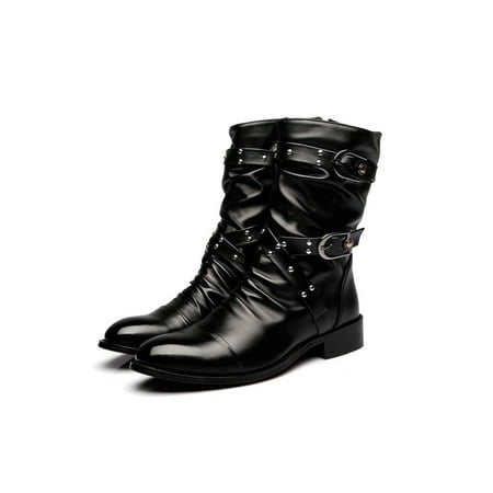 

Daeful Men Ankle Boot Zip Up Work Boots Casual Riding Booties Warm Slip Resisatnt Slouch Bootie Outdoor Shoes Height Increase Black 6