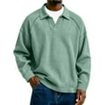 thumbnail image 2 of Qwertyu Men's Waffle Long Sleeve Shirts Stand Collar Casual Sweatshirt Lightweight V Neck Winter Knit Pullover Tops Light Green 2XL, 2 of 7