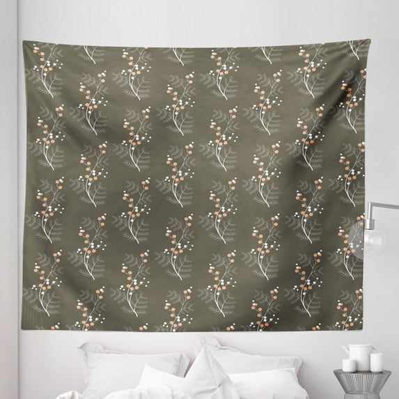Flower Tapestry, Soft Orange and White Dotted Branches Buds Branches Spring Seasonal Pattern, Fabric Wall Hanging Decor for Bedroom Living Room Dorm, 5 Sizes, Orange White Grey, by Ambesonne