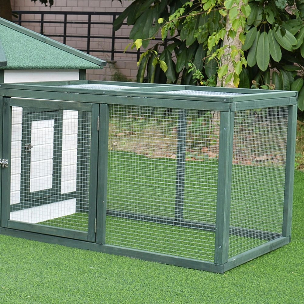 Resenkos Rabbit Hutch, Duck Cage Hutch,Chicken Coop,77" Wooden Chicken Coop Hen House with Nesting Box, Enclosed Run and Removable Tray, Green