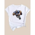 thumbnail image 2 of Women's Casual Fashion Tee with Dynamic Blue Giant Football Player Print - Short Sleeve, Round Neck, Breathable Polyester, Machine Washable - Ideal for Spring/Summer/Fall, 2 of 7