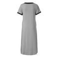 thumbnail image 3 of FRSASU Womens Short Sleeve Nightgown Cotton V-Neck Long Nightshirts Full Length Sleep Dress Side Slit Sleepwear with Pockets Gray, 3 of 8