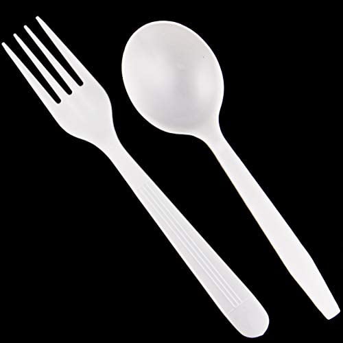 Strong White Plastic Spoons Forks Disposable Cutlery Set Party,BBQ Knives 