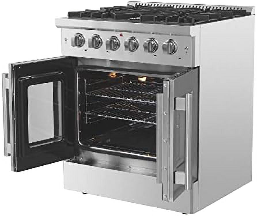Forno Galiano 30-Inch Freestanding French Door Gas Range, 4 Burners, Convection Oven, Energy Efficient