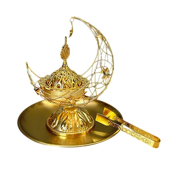 ROCKROK Arabian Moon Star Metal Bakhoor Burners Set for Meditations with Tray and Tongs
