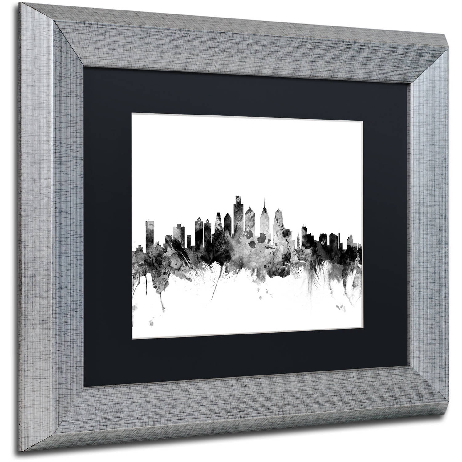 Trademark Fine Art "Philadelphia PA Skyline B&W" Canvas Art by Michael Tompsett, Black Matte, Silver Frame