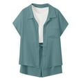 thumbnail image 6 of Women 2 Piece Outfits Long Sleeve Button Down Blouse And Shorts Shirts Sets Light Green M, 6 of 6