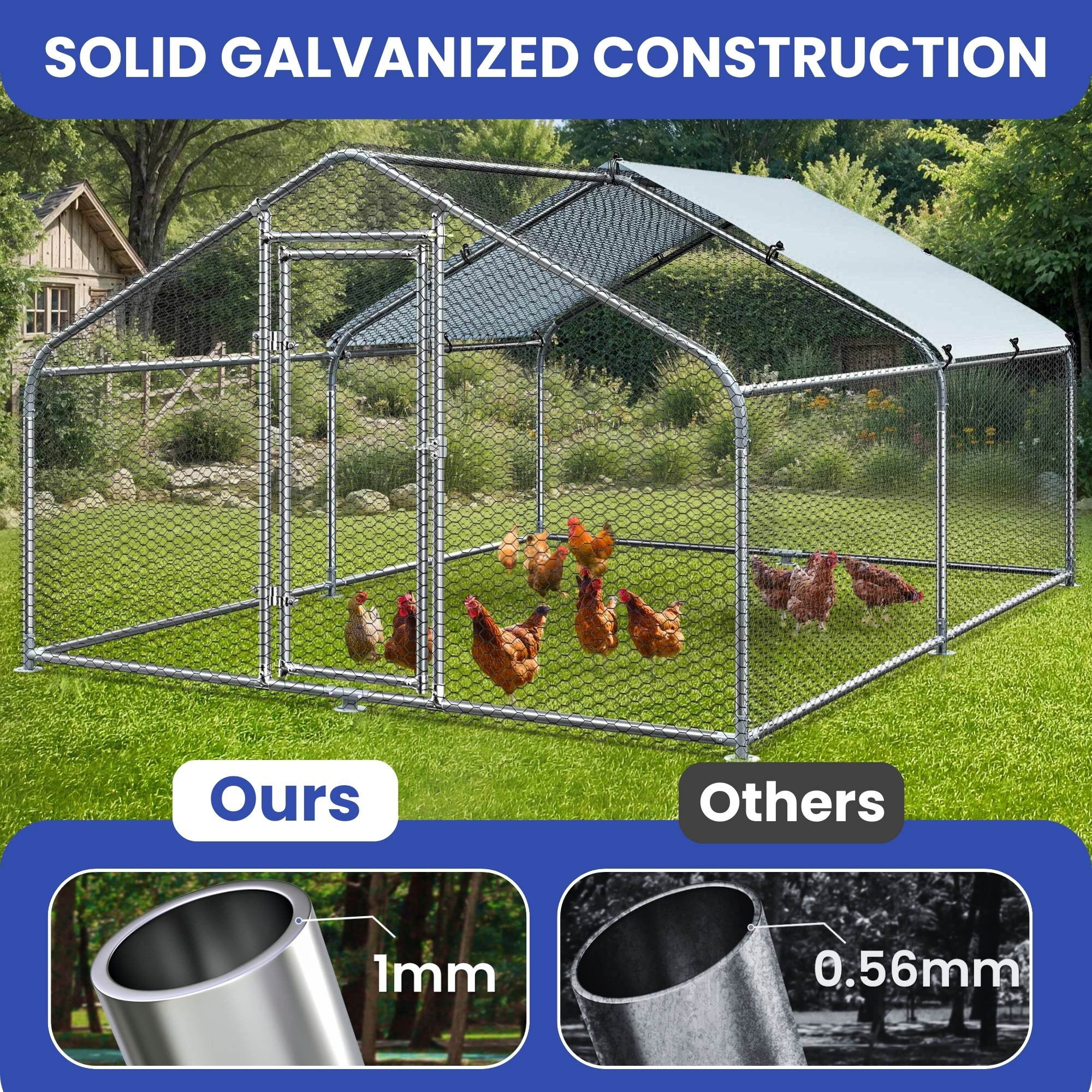 Uforic Chicken Run Coop 12.7 x 9.8 x 6.4 FT Large Metal Chicken Coop, Walk-in Hen Cage, Outdoor Poultry Cage with Waterproof Cover and Wire Mesh for Backyard,Outdoor Farm Use