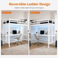 thumbnail image 4 of Zimtown Twin Size Loft Bed Frame with Desk, Wood Bunk Bed with RGB LED for Adults, 2 Charging Station on High Guardrail, White, 4 of 11