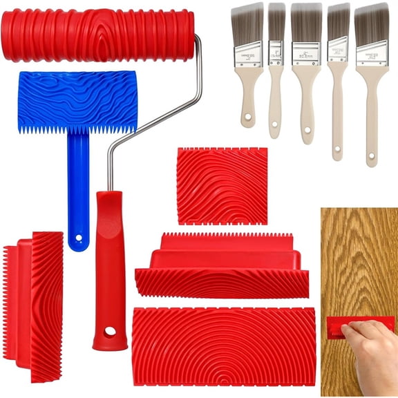 11 Pcs Wood Grain Tool Set, Wood Texture Paint Tool,Natural Woodgrain Maker,for Wall Floor Furniture DIY Room Decoration