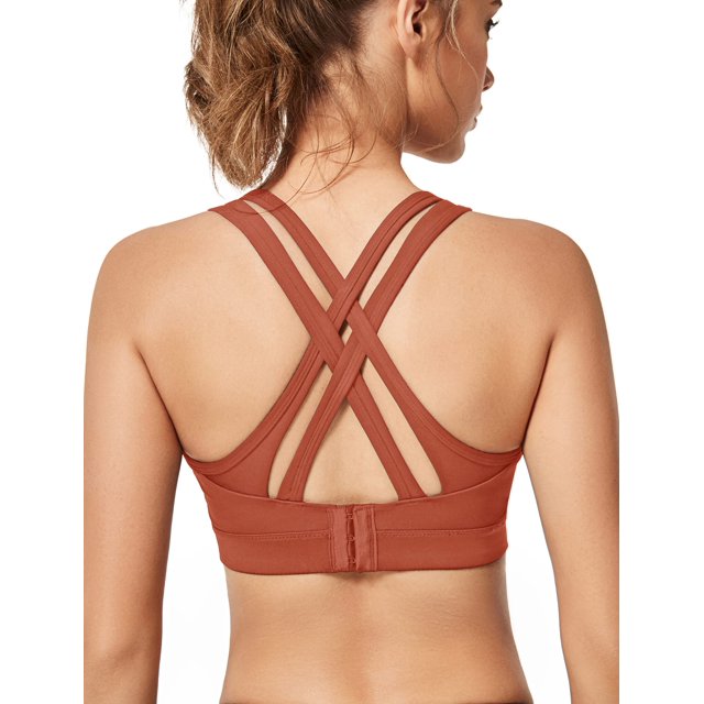 Sujetador deportivo Yvette High Impact, espalda cruzada, naranja y rojo L