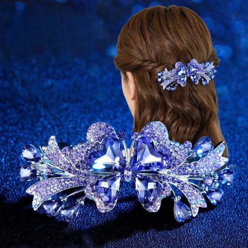 New Korean Colorful Crystal Butterfly Spring Hairpin Zircon Alloy Top Clip Horizontal Clip Elegant Women's Fashion Hair Jewelry