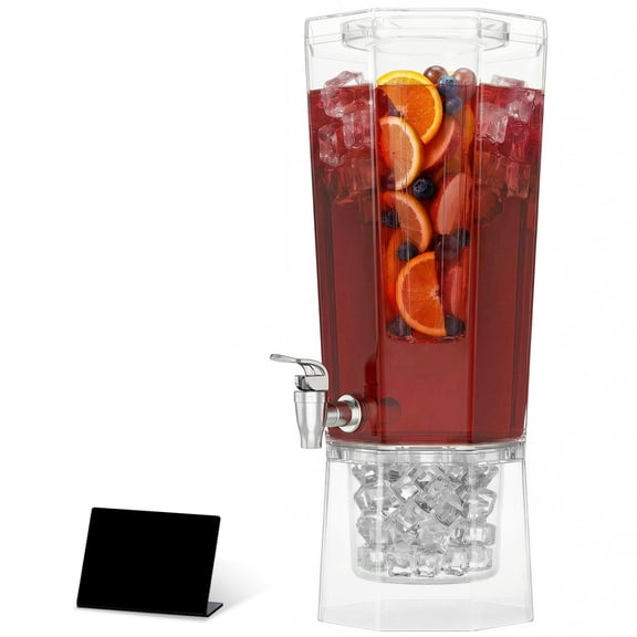Lifewit 1 Gallon Drink Dispenser for Parties, Plastic Beverage Container for Juice/Tea/Soda with Stand & Fruit Infuser, Clear Lemonade Dispenser with Leak-Proof Spigot, BPA Free Water Pitcher