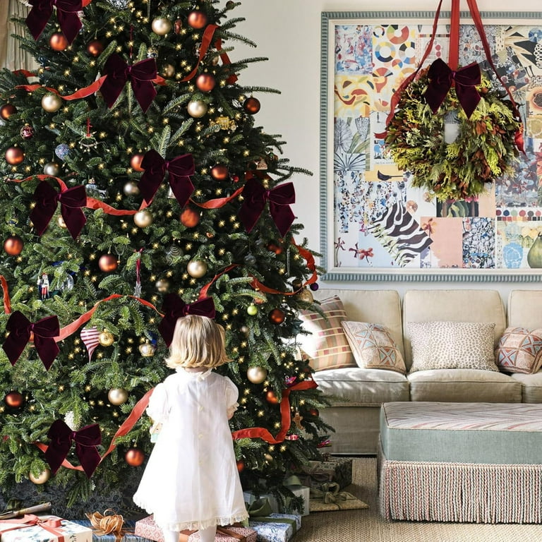 Christmas Bows For Gift Wrapping Burgundy Velvet Bows 3.54" Velvet Bows Christmas Tree Holiday Crafts Wreath Garland Staircase Home Outdoor Winter Christm Lazos Para Arbol De Navidad