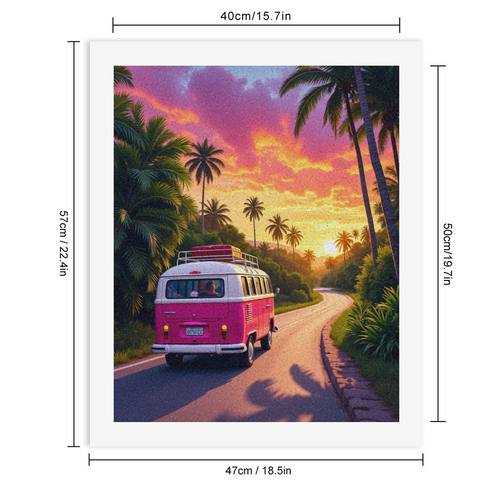 Paint By Numbers Kit for Adults Beginner - DIY Vintage Van Tropical Sunset Road Canvas Painting Kits for Adults, Frameless Paint By Number for Adults for Home Wall Decor 16x20 Inch