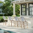 thumbnail image 6 of Martha Stewart Set of 2 Indoor-Outdoor Stackable Bistro Counter Stools with Natural Woodgrain Aluminum Finish Frame, White/Navy Woven Rattan Back/Seat, 6 of 10