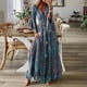 thumbnail image 1 of Vestido De Mujer Bohemio vestido largo botón dama Maxi vestido estampado manga acampanada traje de playa Cgtredaw Azul S para Mujer, 1 of 6