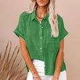thumbnail image 3 of Mittory Women's Casual Short Sleeve Button Down Shirts Cotton Blouses V Neck Casual Tunics Solid Color Tops, 3 of 6