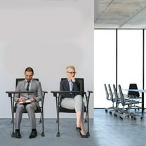 2x Waiting Room Tablet Arm Chairs with Wheels Reception Chair Office Guest Chair with Desk