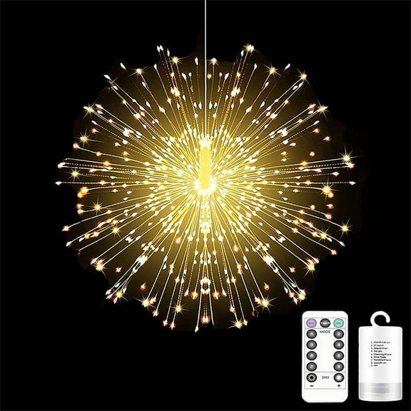 Casewin 1 Pack Starburst Christmas Lights 180 Led Copper Wire Firework Lights 8 Modes Battery Operated Chandelier, Decorative Hanging Lights for Wedding Party Gazebo Patio Bedroom Trees Decoration