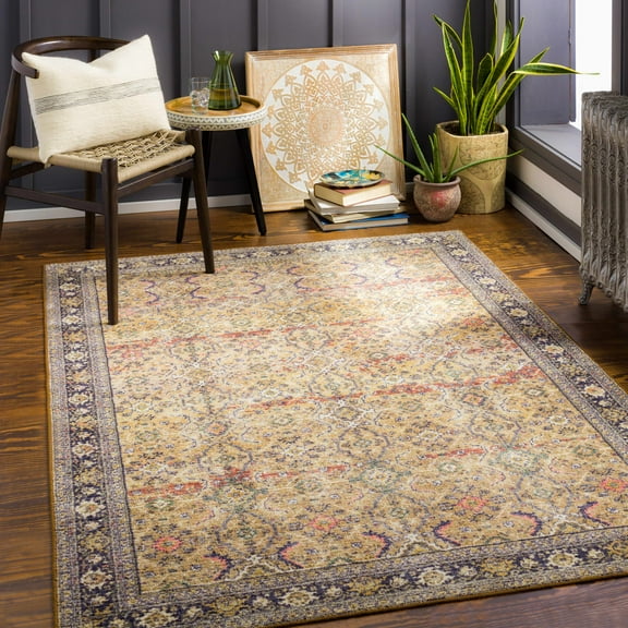 Hauteloom Kalbugan Living Room, Bedroom Machine Washable Area Rug - Traditional - Navy, Rust, Medium Green - 2'7" x 4'