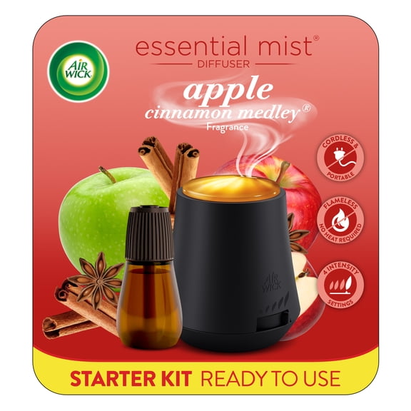 Air Wick Essential Mist Fall Scented Oil Air Freshener Diffuser Starter Kit, Apple Cinnamon, 2 Piece