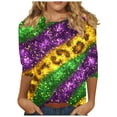 thumbnail image 3 of Yteetum Mardi Gras 3/4 Sleeve T Shirts for Women Top Oversized Crewneck Carnival Mask Print 3/4 Length Sleeve Shirt Womens Casual Round Neck Mask Tuesday Carnival Party Three Quarter Sleeve Tee Shirt, 3 of 5