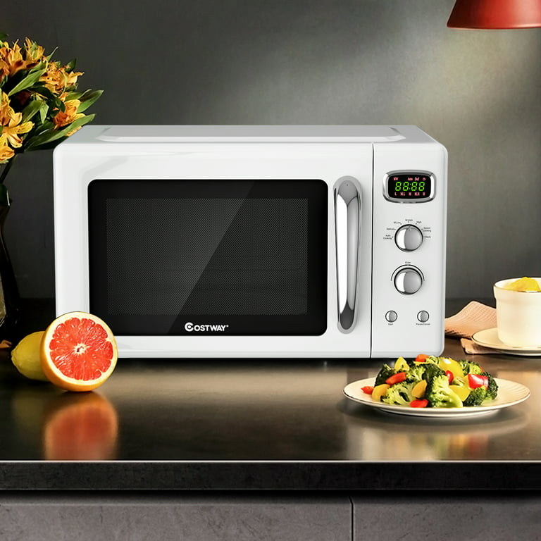 Costway 0.9Cu.ft. Retro Countertop Compact Microwave Oven 900W 8 Cooking  Settings White 