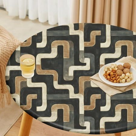 

Abstract Maze Tablecloth Fitted Elastic Oil-Proof Patio Table Covers Wrinkle Resistant Round Tablecloths Waterproof for 46 - 52 Round Table