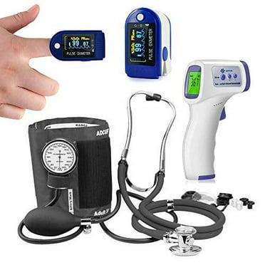 ASA Techmed First Responder Lite Kit - Blood Cuff, Pulse/Oxygen Reader, Stethoscope and Non-Touch Thermometer, Ideal for Nurses, Firefighter, EMS and Students - Flatten The Curve Kit
