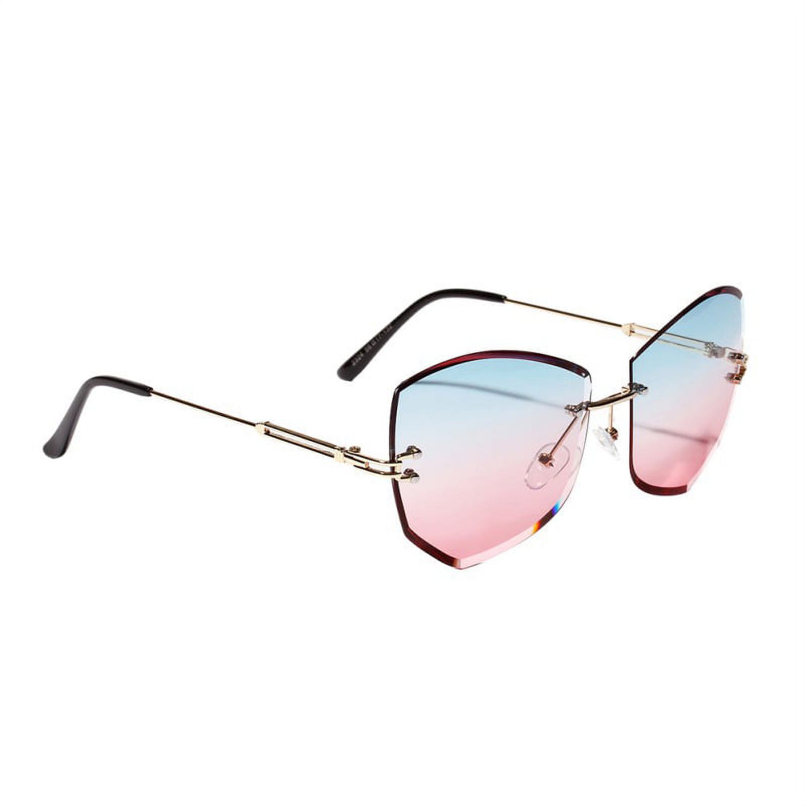 Women Shades Rimless Sunglasses Cat Eye Diamond-shaped Lens Sunglass Metal Frame Sunglasses for Women Men - image 3 of 4