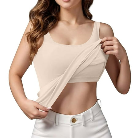 Sports Bra Tank Tops for Women! Comdrip Womens Tank Tops with in Bra Summer Basic Padded Yoga Shirt Shelf Bras Workout Camisole Casual Undershirt Tank Tops with Built in Bras Beige 4XL