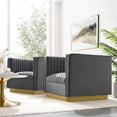 thumbnail image 2 of Tufted Armchair Accent Chair, Set of 2, Velvet, Grey Gray, Modern Contemporary Urban Design, Living Lounge Room Hotel Lobby Hospitality, 2 of 4