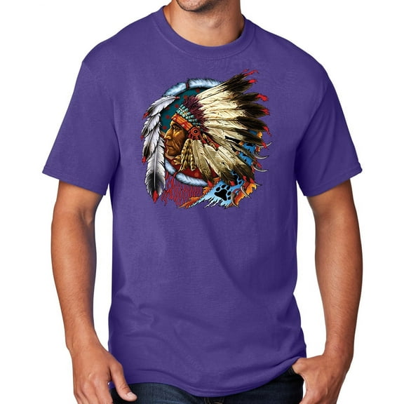 Men's Indian Chief Dreamcatcher Biker T-shirt, Large Purple - TALL