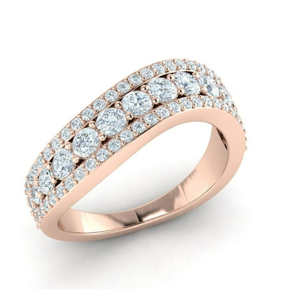 1.25carat Round Cut Diamond Prong Ladies 3Row Wedding Anniversary Band Bridal Ring Solid 14K Gold GH SI2