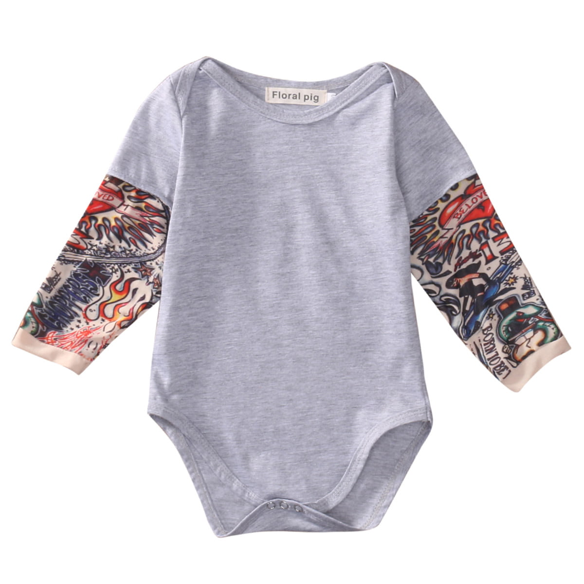 Funiup Baby Boby Girl Tattoo Sleeve Romper Nine Month on Inside Long Sleeve Bodysuit Clothes Infant Baby Boys Jumpsuit