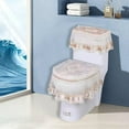 thumbnail image 4 of European Lace Toilet Cover Set with Zipper | 3-Piece Bathroom Decorative Tank & Lid Cover | Elegant Design for Home Decor | Red Gray Beige Blue, 4 of 6