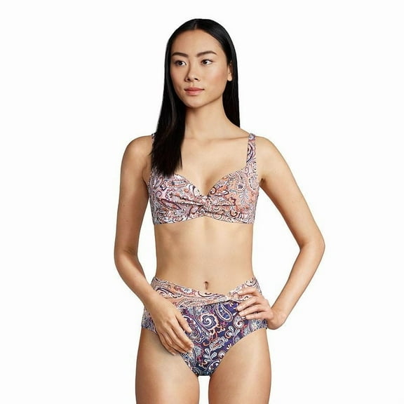 Lands' End Womens Chlorine Resistant Twist Front Underwire Bikini Top White/Clay Bisque Paisley Mix Regular 4