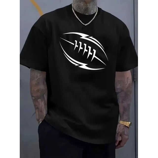 Black Rugby Graphic Lightning Bolt Ball Print Sports Design Unisex T-Shirt N839, up to Size 5XL