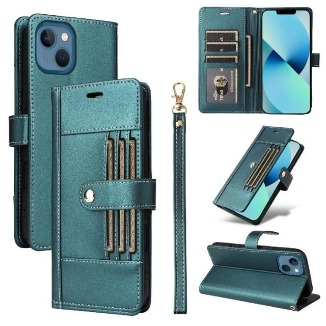 FOXDOCK Funda tipo Cartera para iPhone 15 Plus – Cubierta de Cuero PU con Múltiples Ranuras, Bolsillo para Efectivo y Correa de Muñeca
