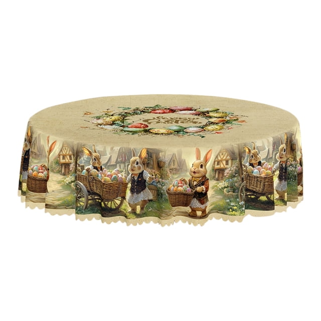 Nappe Ronde de Pâques Polyester Imperméable Résistante aux Taches 152Cm pour Fête de Pâques Salle à Manger Cuisine
