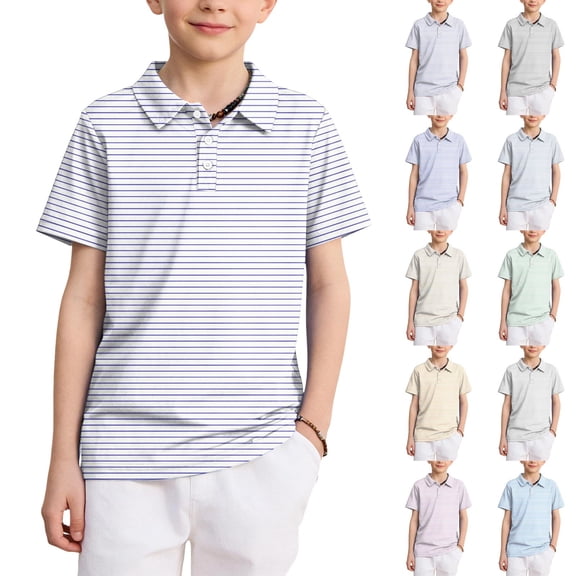 Dwellite Polo Shirts for Kids Short Sleeve School Uniform Summer Active Striped Tops Back to School 2-13 Years Royal Blue 100