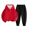 thumbnail image 2 of Girls Sweatsuits 2 Piece Fall Winter Cotton Fleece Warm Outfits 1-15Y Pullover Hoodie and Jogger Pants Set (5-6 Years, Red&Black), 2 of 7
