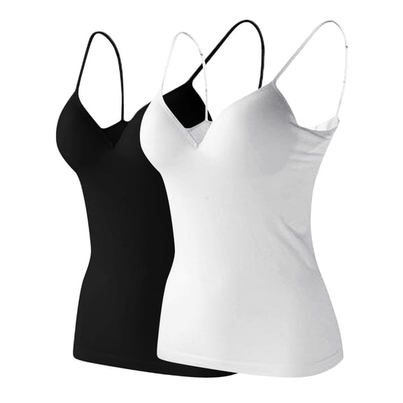Camisole Tops for Women 2 PCs Built in Padded Bra Sweetheart Neck Adjustable Spaghetti Strap Cotton Cami Tank Tops Undershirts Soft Bodycon Sleeveless Tank Top Daily Running Yoga Tops, A L