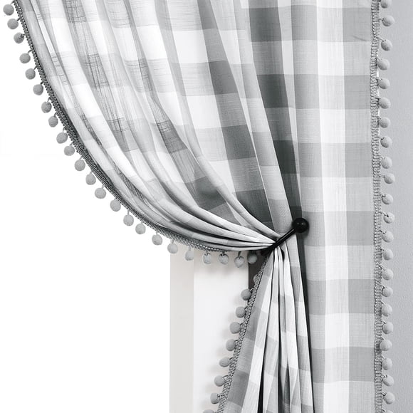 Cortinas Treatmentex Buffalo Check, color blanco y gris, 213 cm