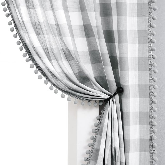 Cortinas Treatmentex Buffalo Check, color blanco y gris, 213 cm