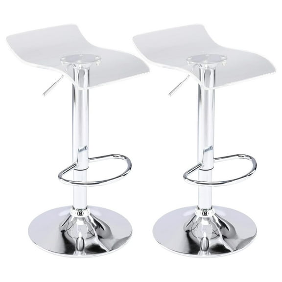 Drevy Bar Stools Set of 2, Backless Transparent Swivel Adjustable Airlift Barstools, Counter Height Bar Chairs for Kitchen Dining Room Pub Cafe (Clear)