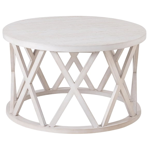 COZAYH Rustic Farmhouse Round Coffee Table with X-Motifs Legs & Wood Texture Top, Set of 2