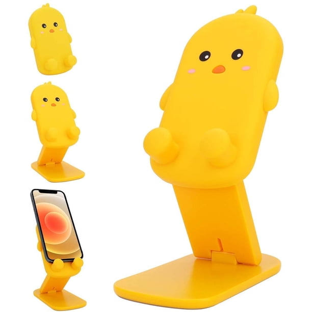 Lindo soporte plegable ajustable para teléfono celular de dibujos animados, soporte universal portátil para teléfono de escritorio(4 ~ 10 pulgadas)/Kindle/Switch (paquete de 2 polluelos)